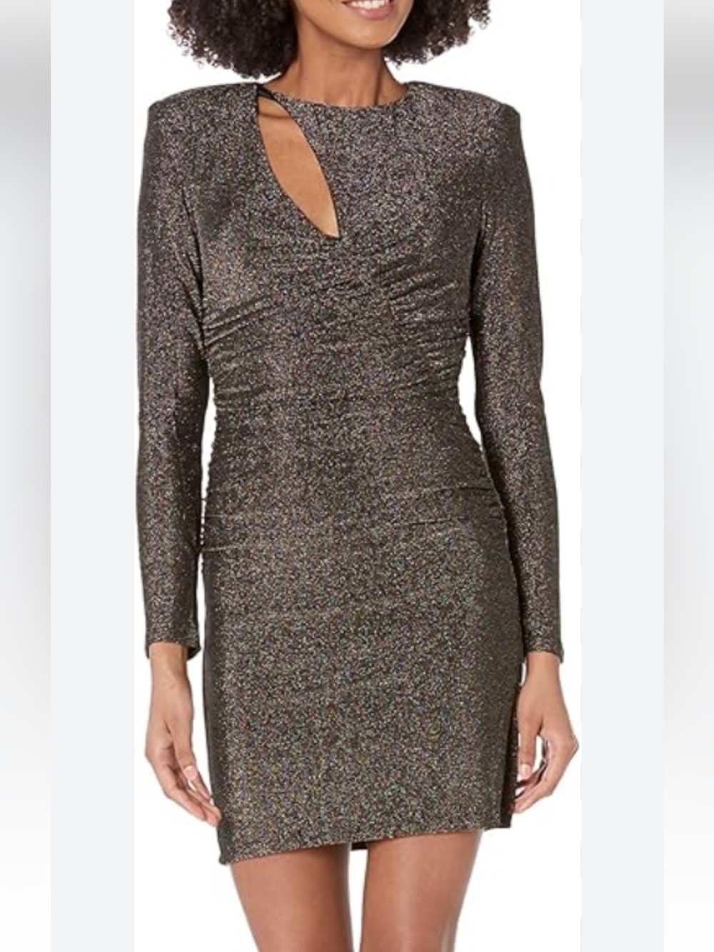 Astr Black Metallic Ruched Long Sleeve Mini Dress size Small